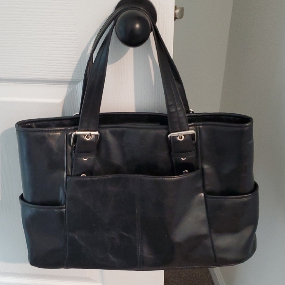 Kenneth Cole Reaction Black Leather Tote with Front Pocket